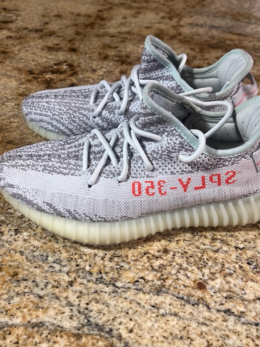 Yeezy Boost 350 V2 Blue Tint Gray with Red Stripe